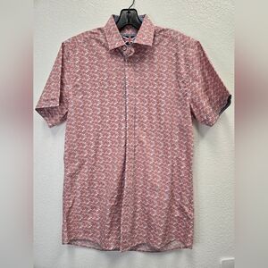 Soul of London Men’s Short Sleeve Button-Up Shirt Size 15.5 – Coral Floral Print